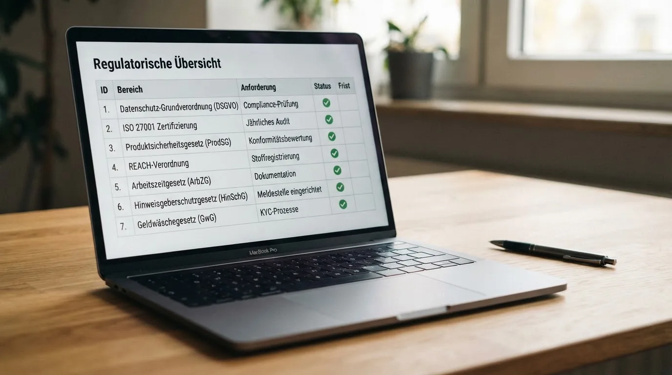 Nahaufnahme einer gedruckten Anbieterliste neben einem amtlichen Prüfsiegel.