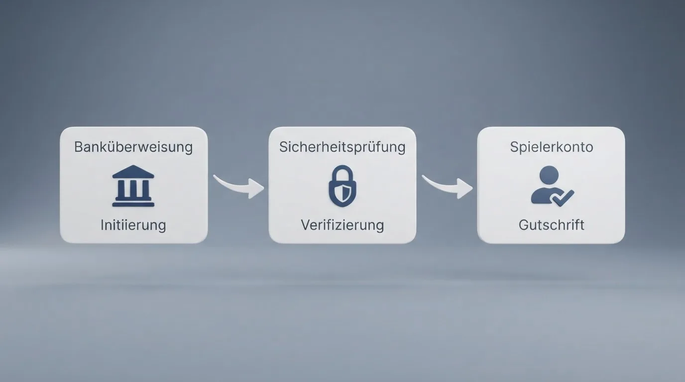 Einfaches Flussdiagramm, das den Weg einer Zahlung von der Bank zum Spielerkonto zeigt.