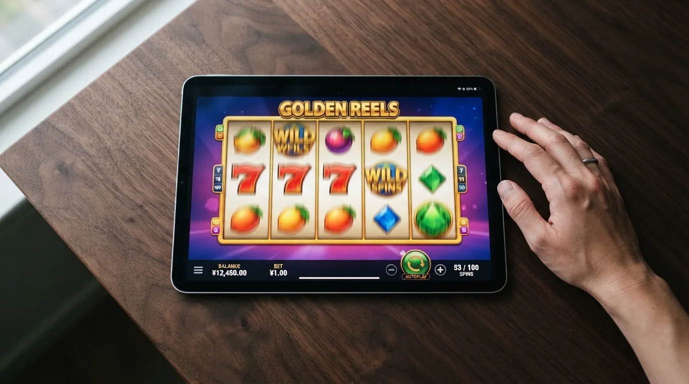Schematische Darstellung eines automatisch ablaufenden Spins auf einem Tablet-Bildschirm.